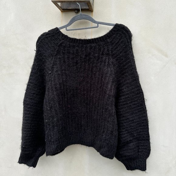 Free People Carter Pullover Knit Sweater Black Boatneck Raglan Long Sleeve Large - Picture 12 of 13